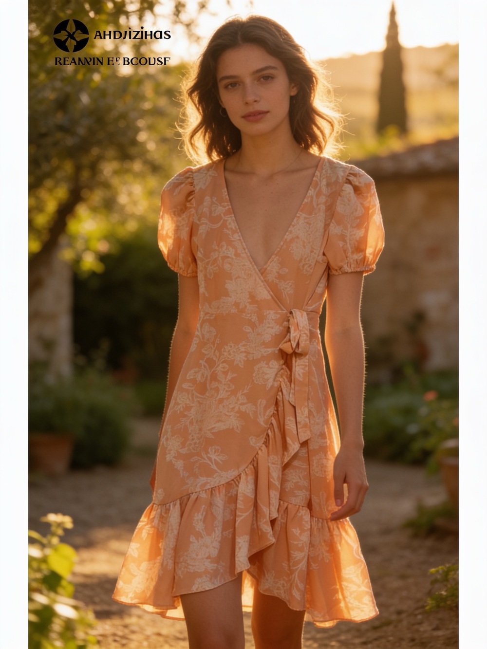LC Lauren Conrad Peach Floral Wrap Midi Dress